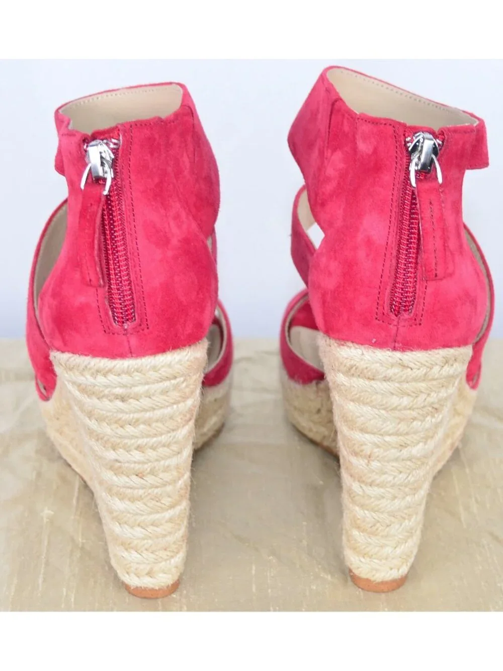 Botkier Julian Suede Leather Cherry Red Wedge Espadrille Sandal Size 6